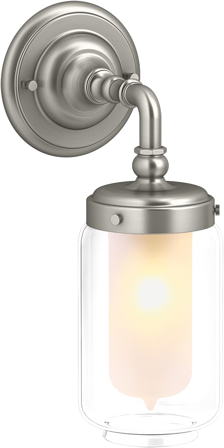 KOHLER Artifacts, Bathroom Vanity Light Fixture, Wall Sconce Lighting, Downlight Only, UL Listed, 1 Light, Brushed Nickel