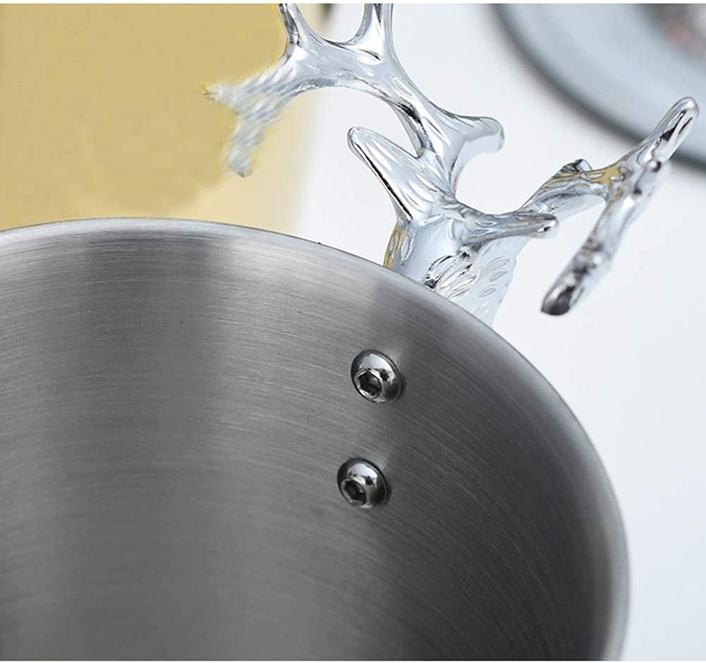 Large Metal ChampagneStainless Steel Plated Ice Bucket Deer Head Shape Handle Retro Ice Bucket Suitable for Beer, Wine and Cocktail Parties (Silver Large)
