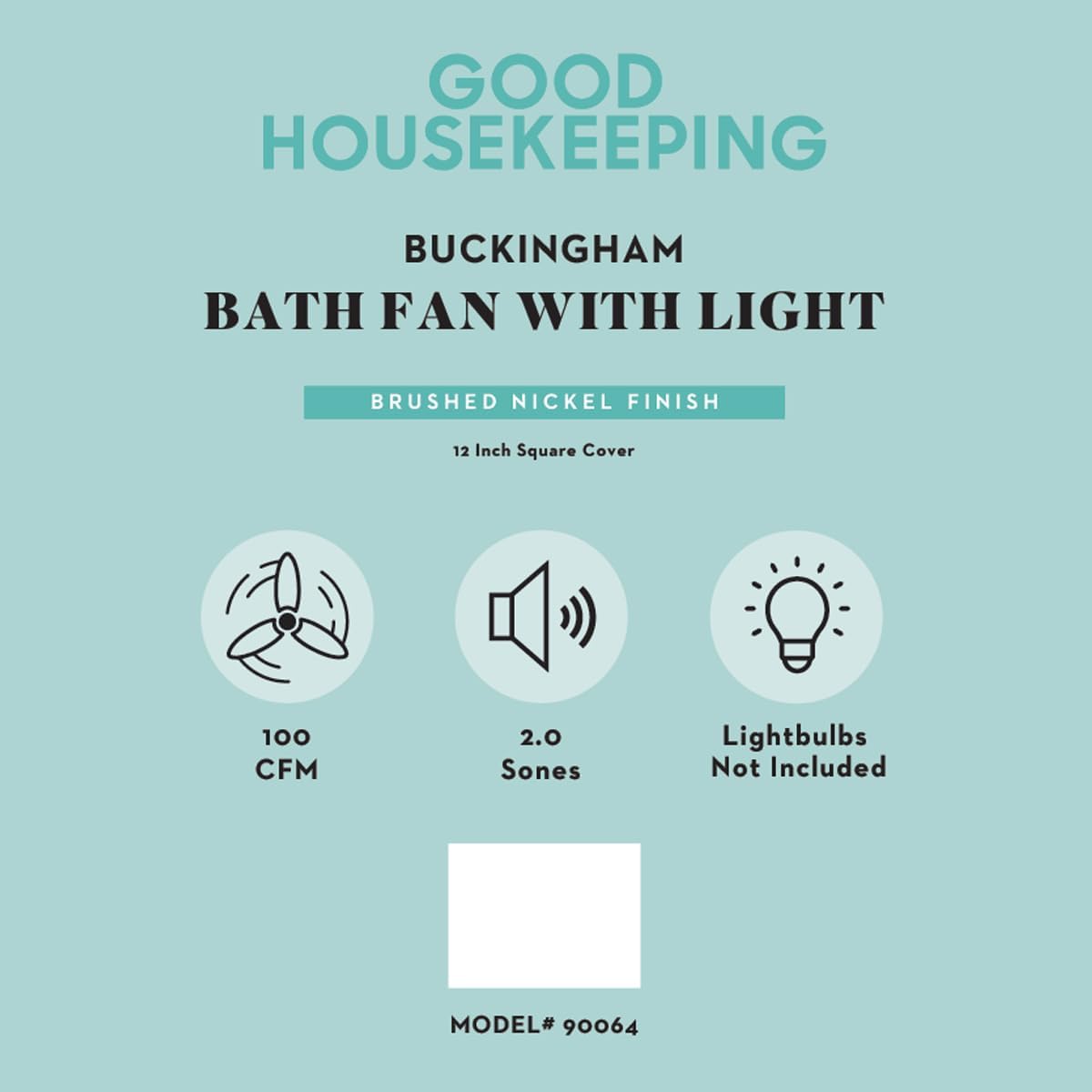 Good Housekeeping Buckingham (90064) 100 CFM 2.0 Sones Decorative Bathroom Ventilation Exhaust Fan with Light & Night-Light, Brushed Nickel