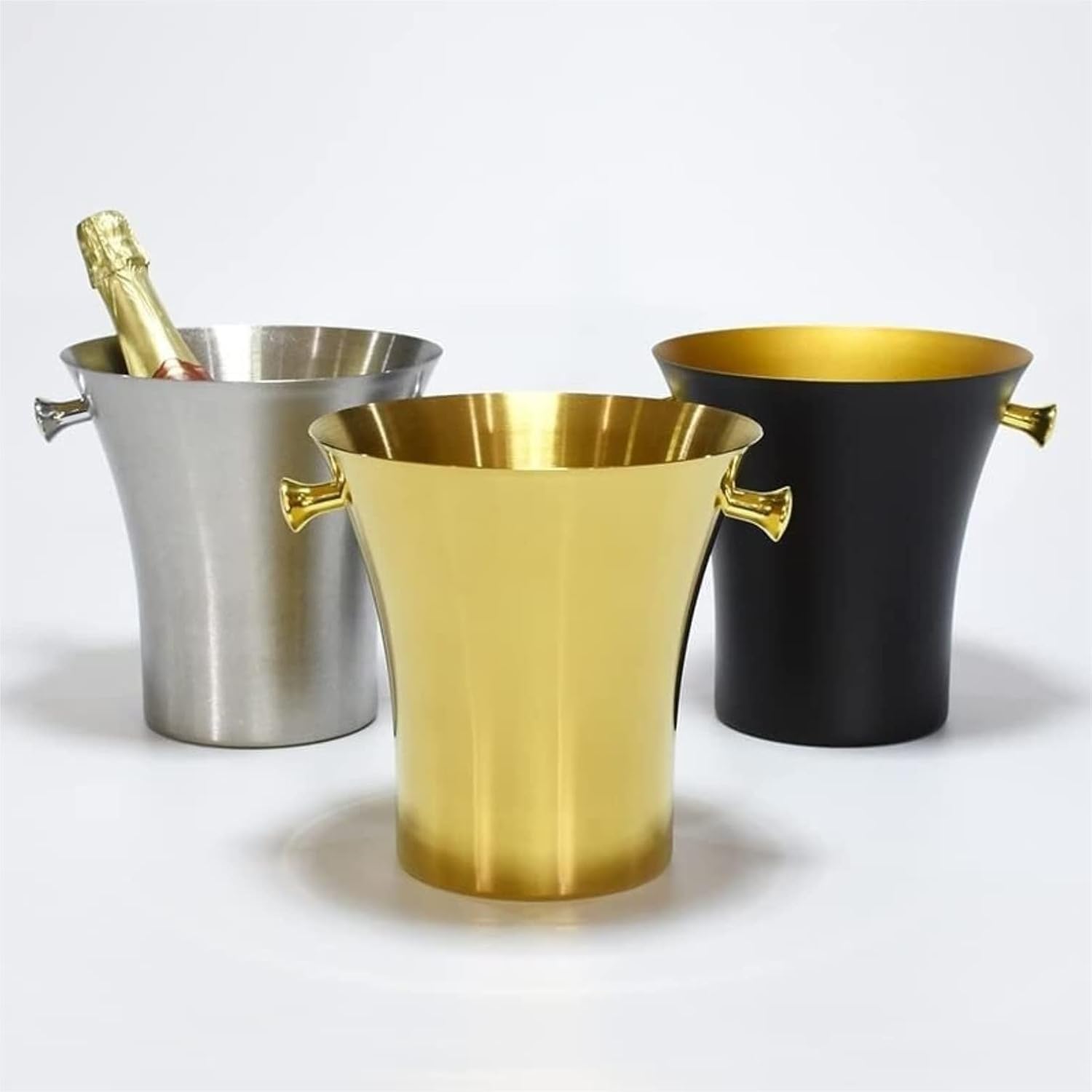Drink Bucket Bar Supplies Thickened Stainless Steel Ice Bucket Wine Champagne European Home Outdoor Beer Ice Bucket for Parties(Gold)