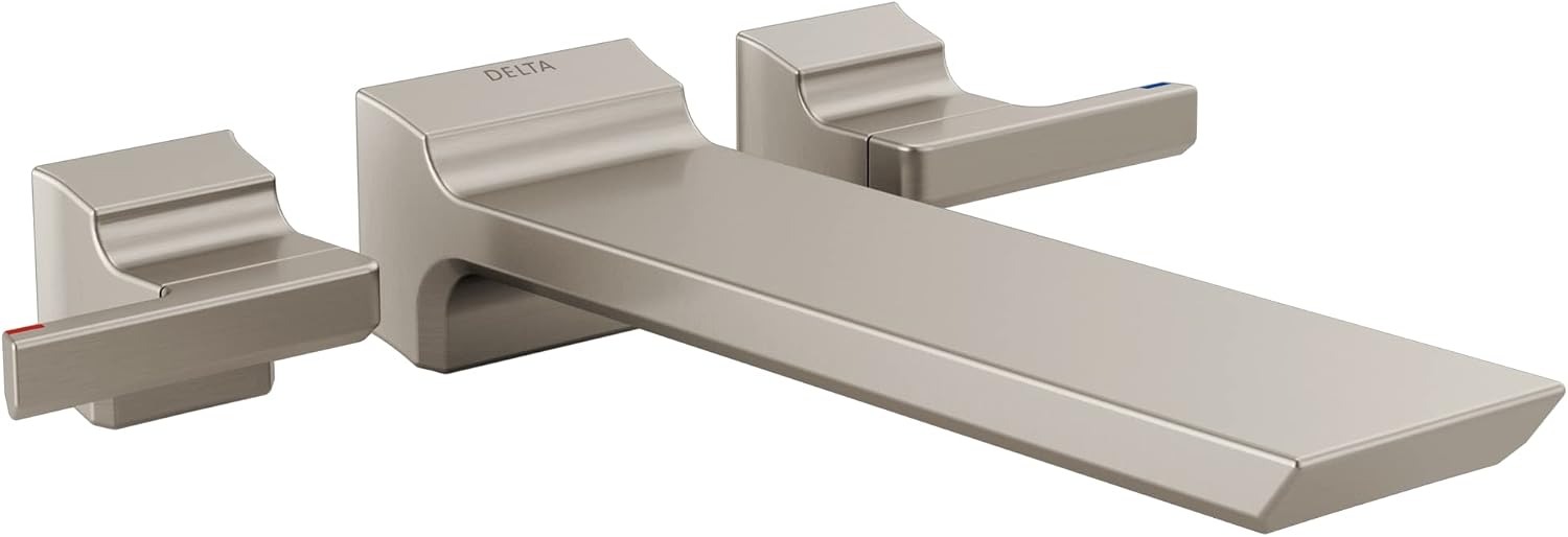 Delta Pivotal Wall Mount Bathroom Faucet 3 Hole, Brushed Nickel Bathroom Sink Faucet for Vanity, Lumicoat Stainless T5799-SS-PR-WL (Valve Not Included)