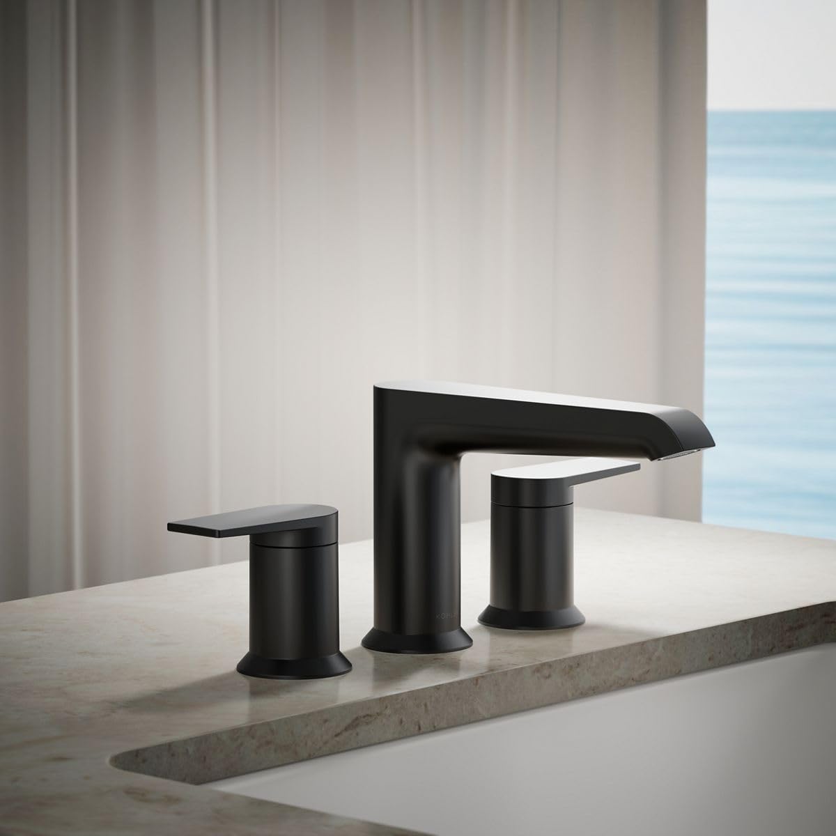 KOHLER K-T25740-4-BL Hint Two-Handle Deck-Mount Bath Faucet Trim, 10.0 GPM, Minimalist Design, Corrosion Resistant, Matte Black