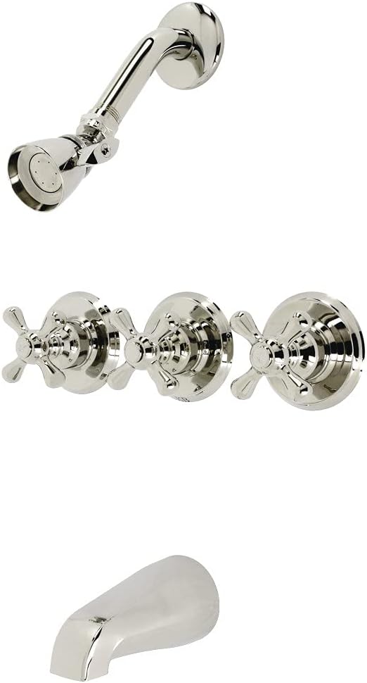 Kingston Brass KB236AXPN Victorian Triple-Handle Tub and Shower Faucet in Polished Nickel