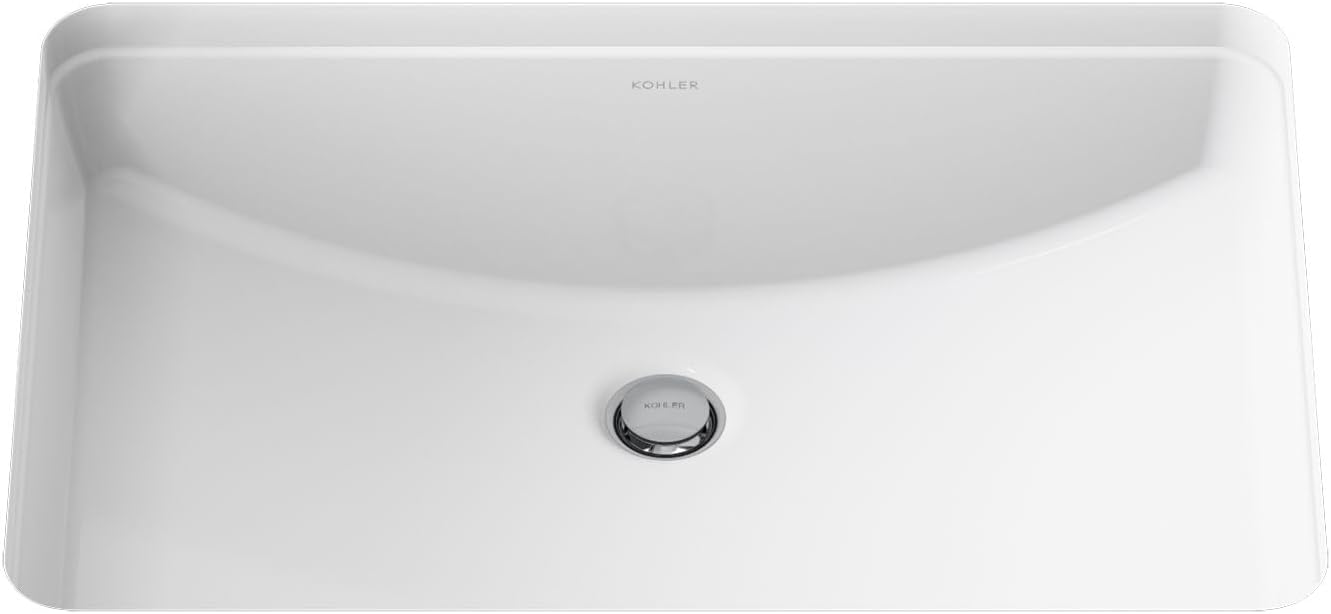 KOHLER 2215-0 Ladena Rectangular Undermount Bathroom Sink Vanity With Curved Bottom, 23-1/4 L x 16-1/4 W, White Bathroom Sinks