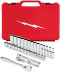 32 pc 48-22-9508 Ratchet Wrench Sets for Milwaukee 3/8-Inch Drive Durable Metric Ratchet and Socket Set Red/Silver