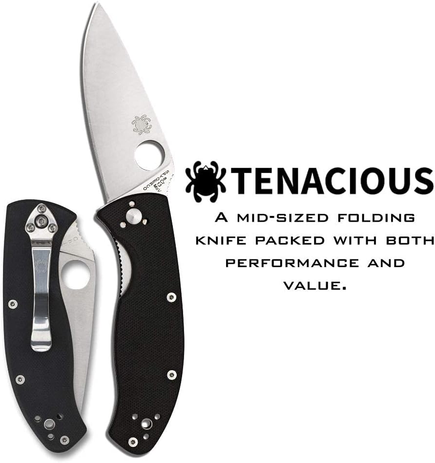 Spyderco Tenacious Folding Pocket Knife with 3.3' 8Cr13MoV Steel Blade and G-10 Handle - EDC Knife for Men and Women, Perfect for Hunting, Tactical, Camping, Survival, Hiking - PlainEdge - C122GP