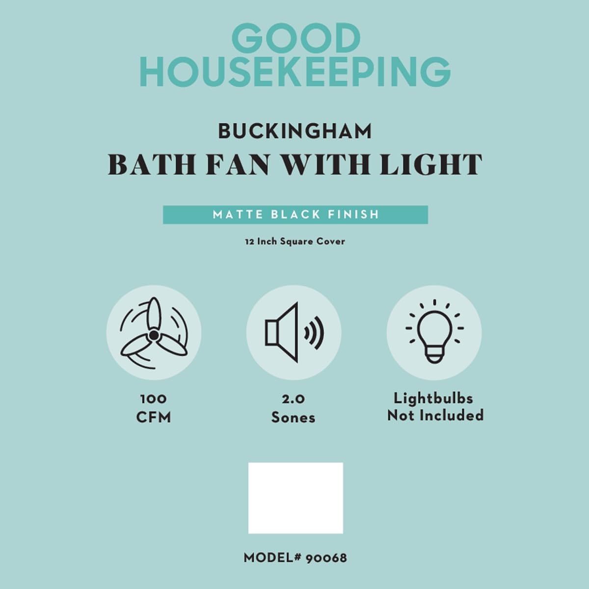 Good Housekeeping (90068) Buckingham 100 CFM 2.0 Sones Decorative Bathroom Ventilation Exhaust Fan with Light & Night-Light in Matte Black