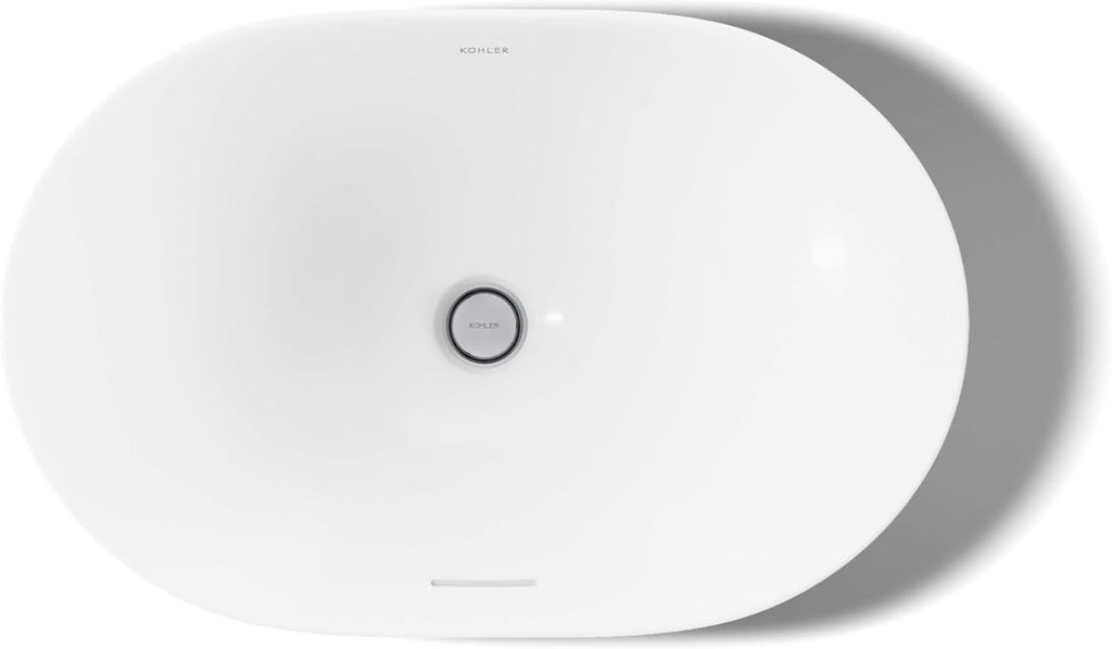 KOHLER 31701-0 Chalice 22-3/4' Oval Bathroom Vessel Sink, Above Counter Vanity Sink Basin, with Overflow, No Faucet Holes, White