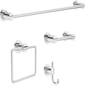 Four Piece Bathroom Hardware Set 18 to 24 Inch Towel Bar Toilet Paper HolderTowel Ring Brushed Nickel Towel Hook,Polished Chrome,01