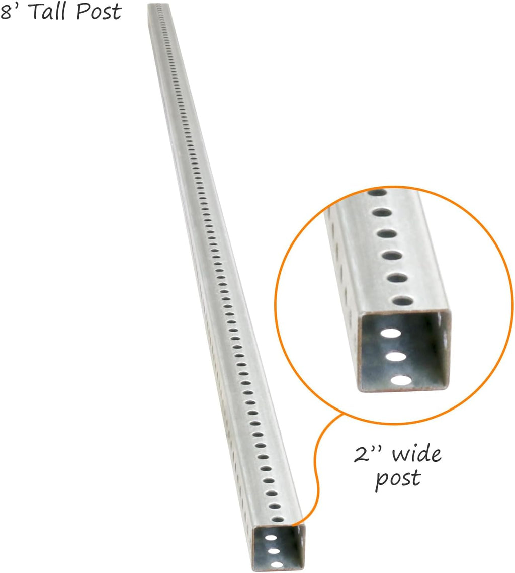 SmartSign Square Sign Post - 8 Feet Tall and 2' Wide Galvanized Steel Post, 7/16 Inch Diameter Mounting Holes, Made in USA
