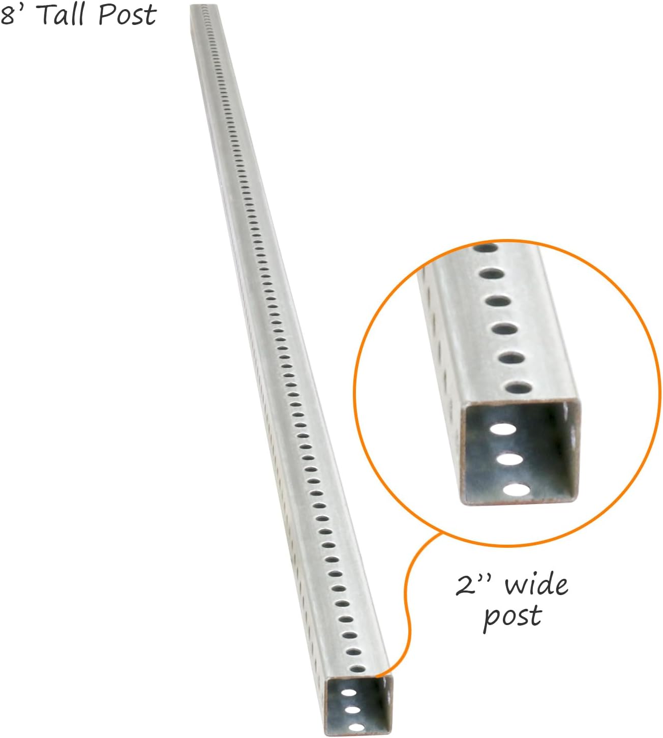 SmartSign Square Sign Post - 8 Feet Tall and 2' Wide Galvanized Steel Post, 7/16 Inch Diameter Mounting Holes, Made in USA