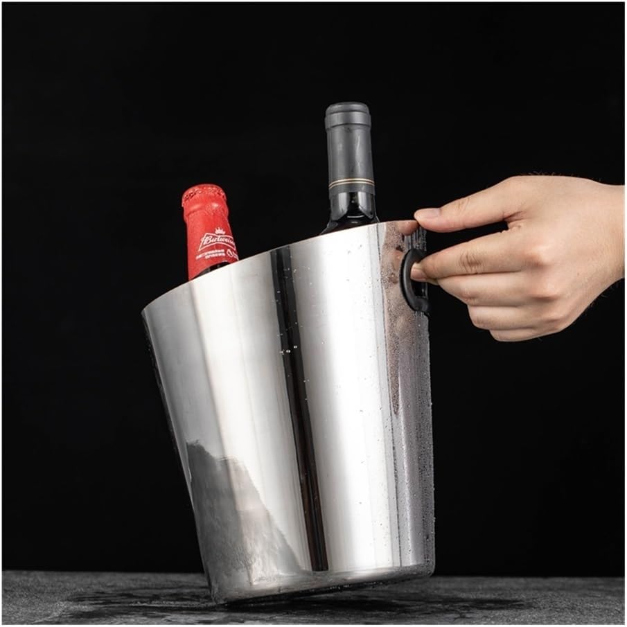 Ice Bucket, Champagne Bucket Beveled Ice Bucket Stainless Steel Ice Bucket Home Wine Ice Wine Bucket Bar Fashion Ice Bucket Ice Buckets for Parties(Silver)