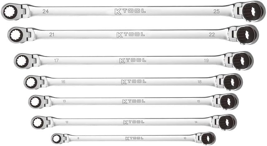 K Tool International KTIXDKITDBM14 Metric Double Box Univ Spline 90 Tooth Rev Rat Wrench Set - 7 Piece