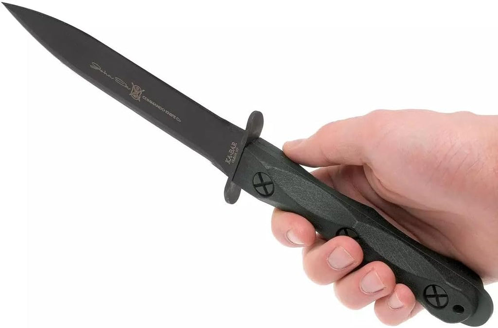 KA-BAR John Ek Commando Knife Co. - EK44 a 6.625 inch 1095 Cro-Van Steel Blade sets in a Glass Filled Nylon Handle 12.625 inch Overall. 56-58 HRC Made in USA