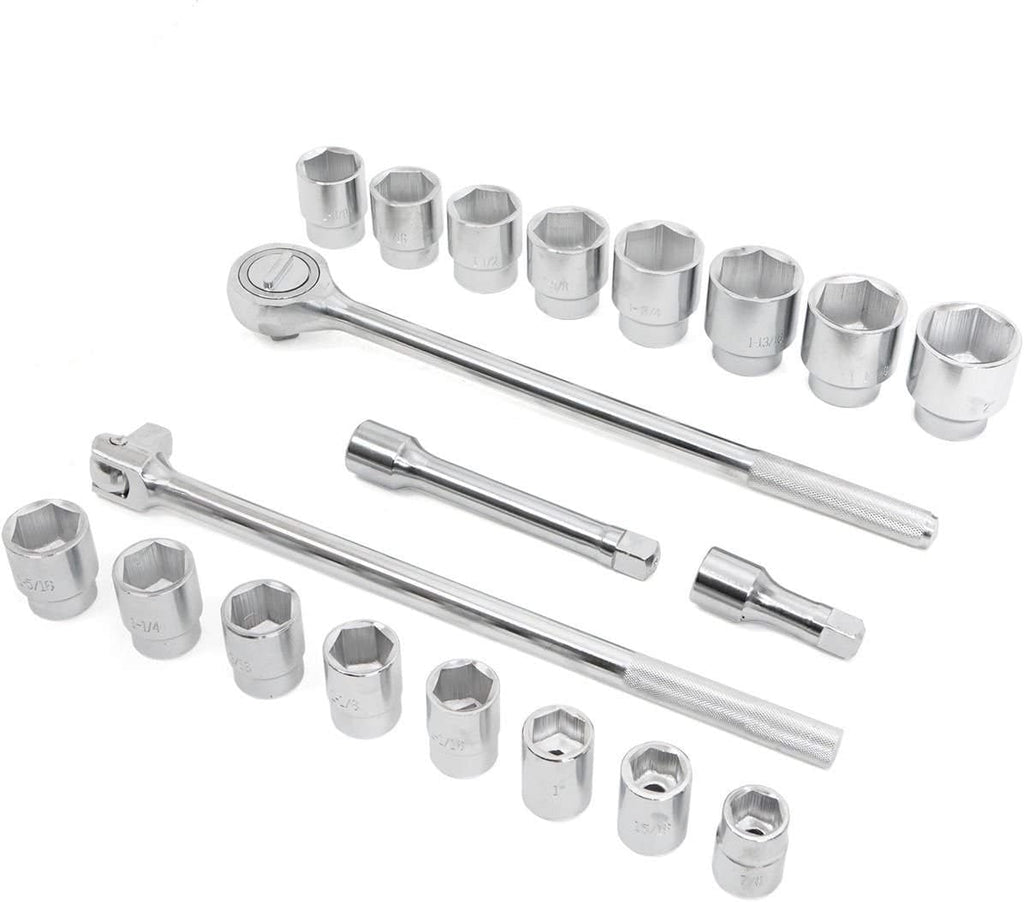 TONYNOL 21-Piece 3/4' Drive Socket Wrench Sets, 6-Point,SAE Size(7/8''-2'),CR-V Steel Sockets with Adapters and Ratchet Handle,Flex-head breaker bar