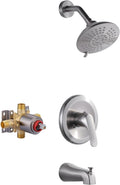 Shower Faucet with Valve, Brushed Nickel Bathroom Tub Shower Faucet Kit, Single Handle Rain Shower Head with Tub Spout, Solid Brass Shower Tub Faucet Set Complete, Bathtub Faucet with Shower