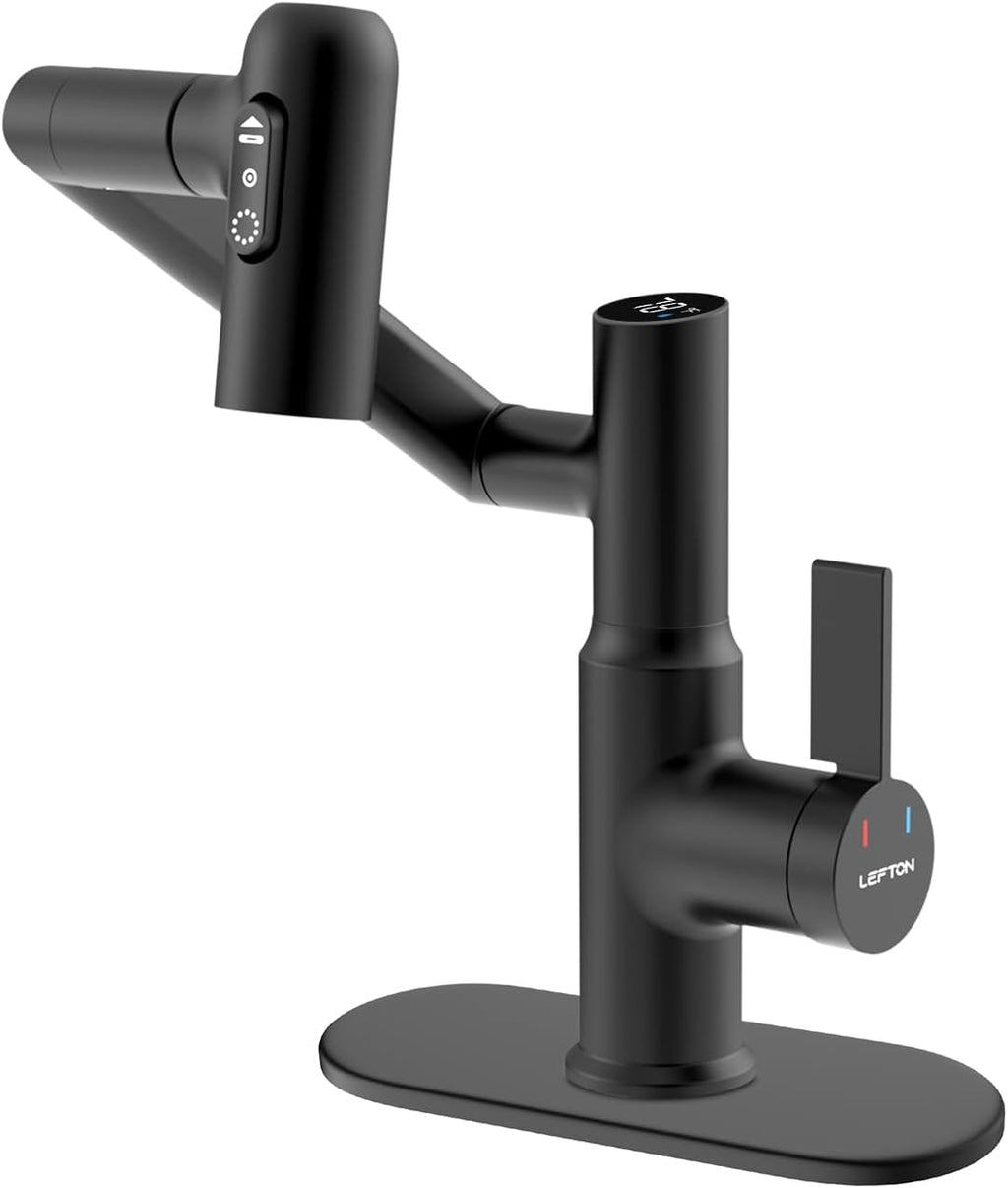 Lefton Rotatable Bathroom Faucet BF2204 with 6' Cover Plate FCP2202, Matte Black