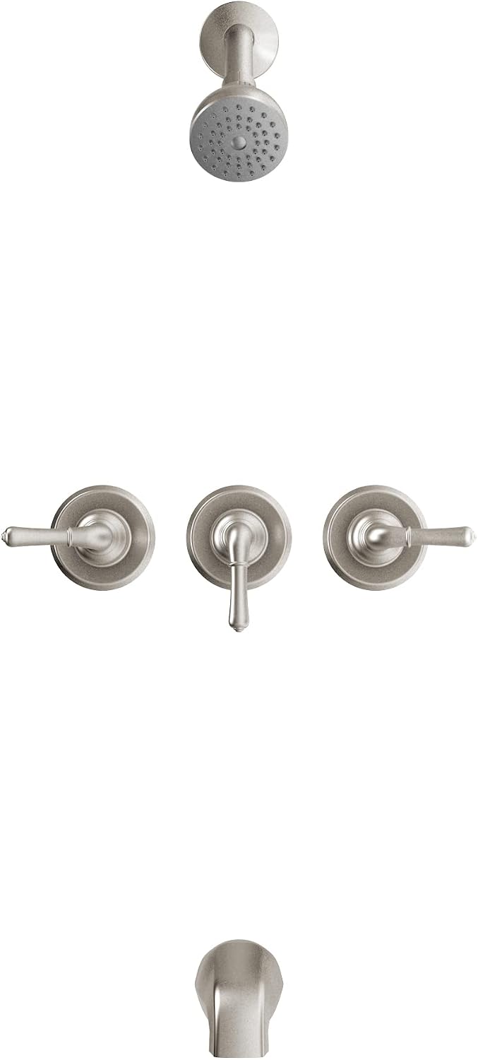 Olympia Faucets P-3230-BN Three Handle Tub/Shower Set, Tarnish Resistant PVD Brushed Nickel Finish