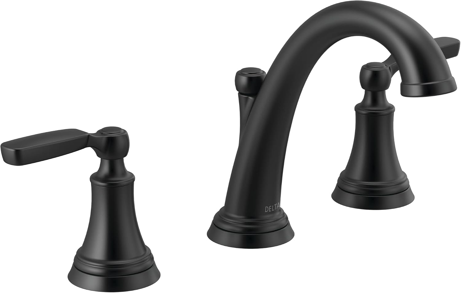 Delta Woodhurst Matte Black Bathroom Faucet 3 Hole, 8 Inch Widespread Bathroom Sink Faucet for Vanity, Metal Push-Pop Drain Assembly, Matte Black 3532LF-BLMPU