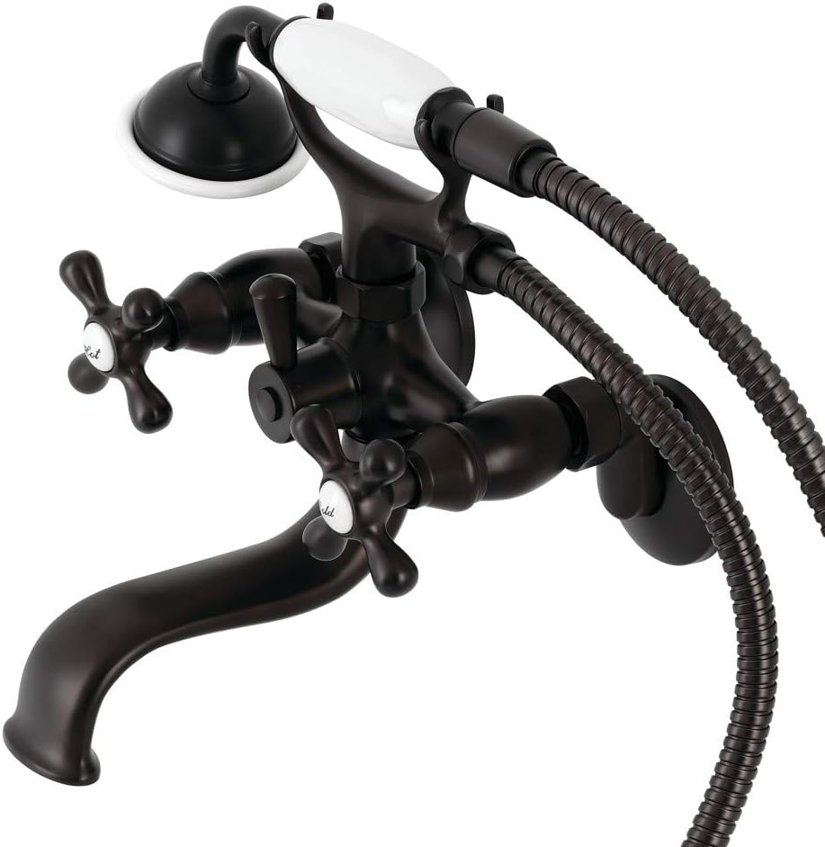 Kingston Brass KS225ORB Kingston Wall Mount Clawfoot Tub Faucet with Hand Shower, Oil Rubbed Bronze