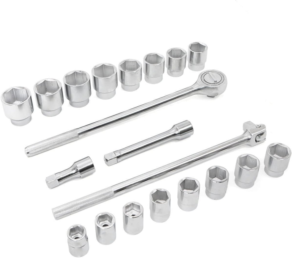 TONYNOL 3/4 Inch Drive Socket Wrench Sets,21-Piece,Metric Size(19-50mm),6-Point,CR-V Steel Sockets with Adapters and Ratchet Handle,Flex-head breaker bar