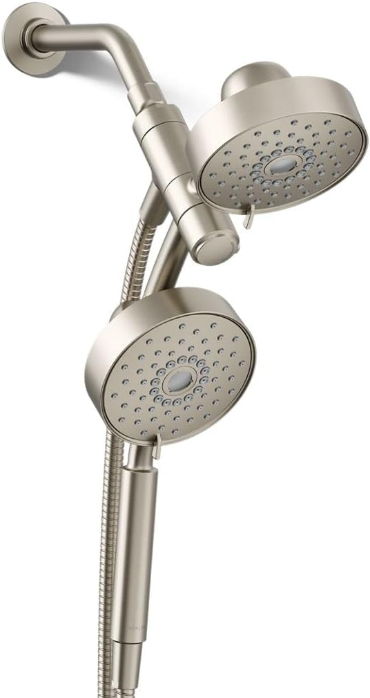 KOHLER 23219-BN Purist 2-in-1 Multi Function Shower Kit with SHOWERHEAD & HAND SHOWER, Full Coverage & Rotating Rail, Vibrant Brushed Nickel, 2.5 GPM