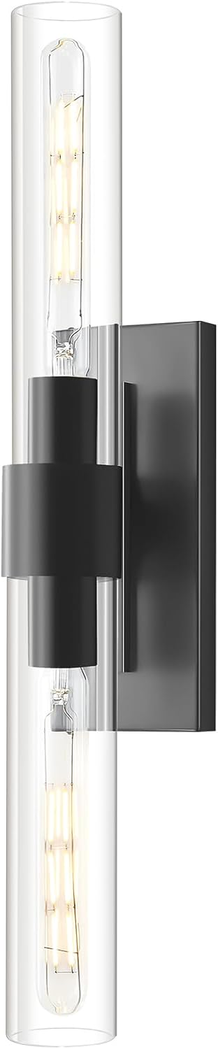23' Brass Wall Sconce with Clear Glass Shade - Rust-Resistant Vintage Light, E26 Indoor Sconce, Decorative Lighting for Bathroom Living Room Stairway Fireplace Bedroom (Black)