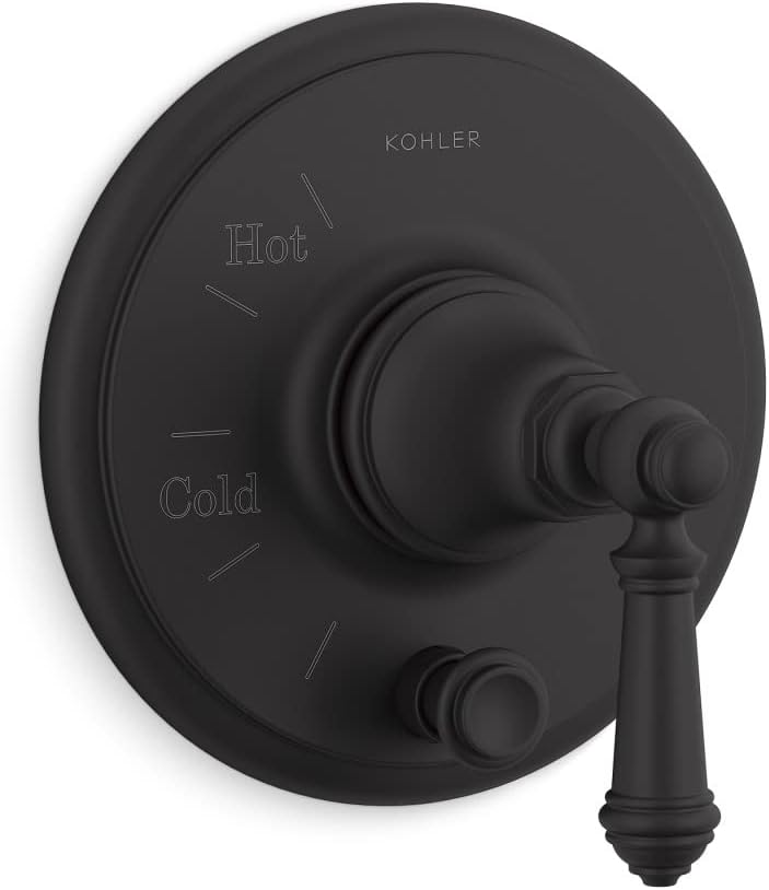 KOHLER T72768-4-BL Artifacts Rite-Temp Pressure-Balancing Valve Trim With Push-Button Diverter And Lever Handle, MATTE BLACK