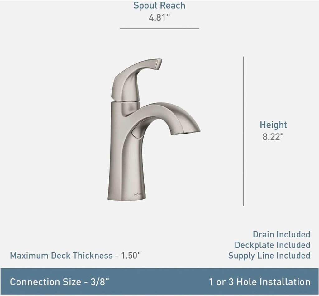Moen Lindor Brushed Nickel Single Handle Lavatory Faucet 4 in.