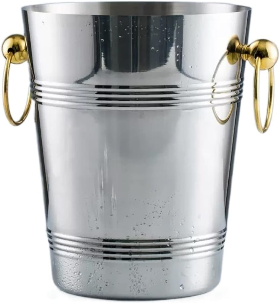 Ice Bucket Stainless Steel Ice Bucket Thickened Creative Champagne Cooler Barrel for Parties(Gold)