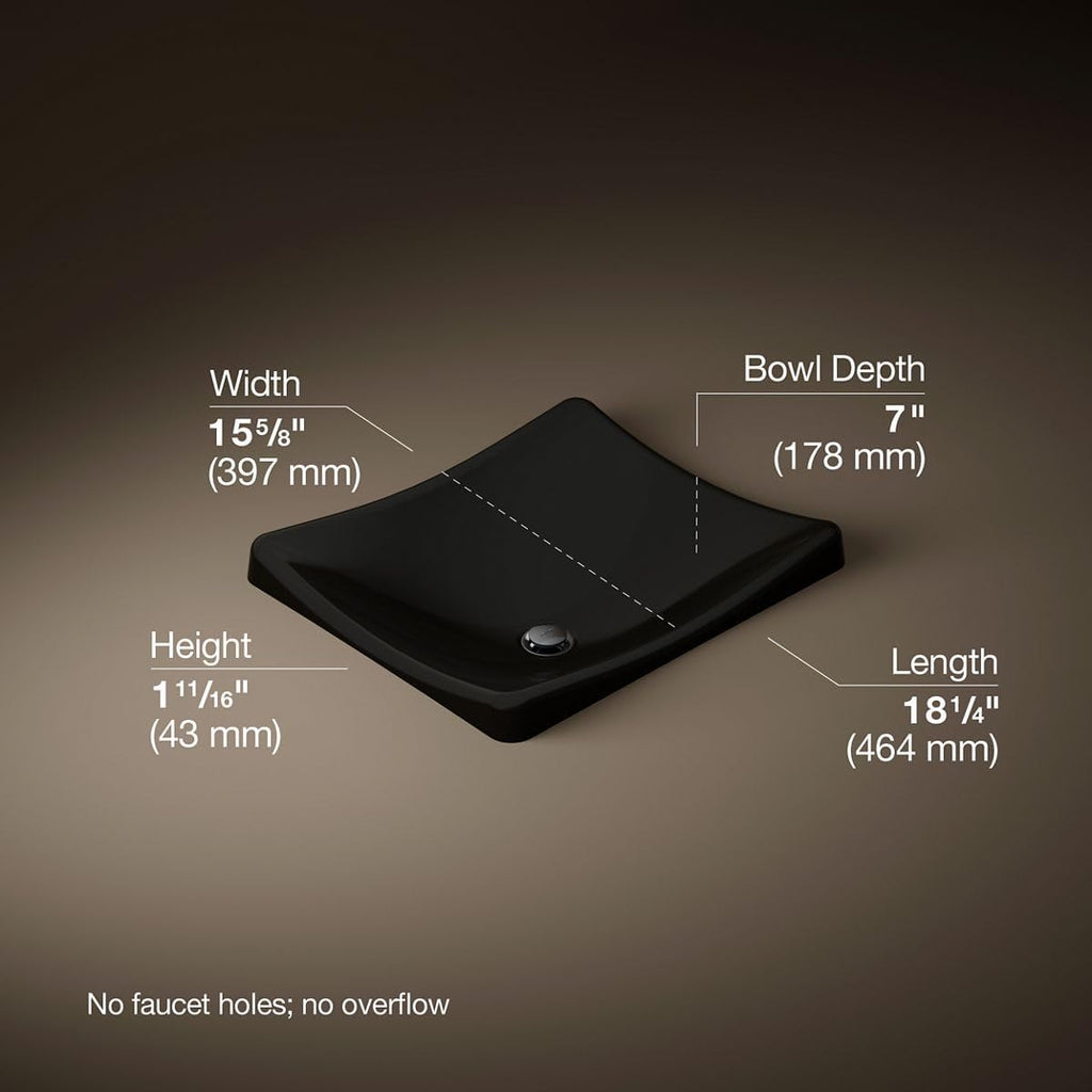 Kohler K-2833-7 DemiLav Above-Counter Single Bowl Bathroom Sink Black Black