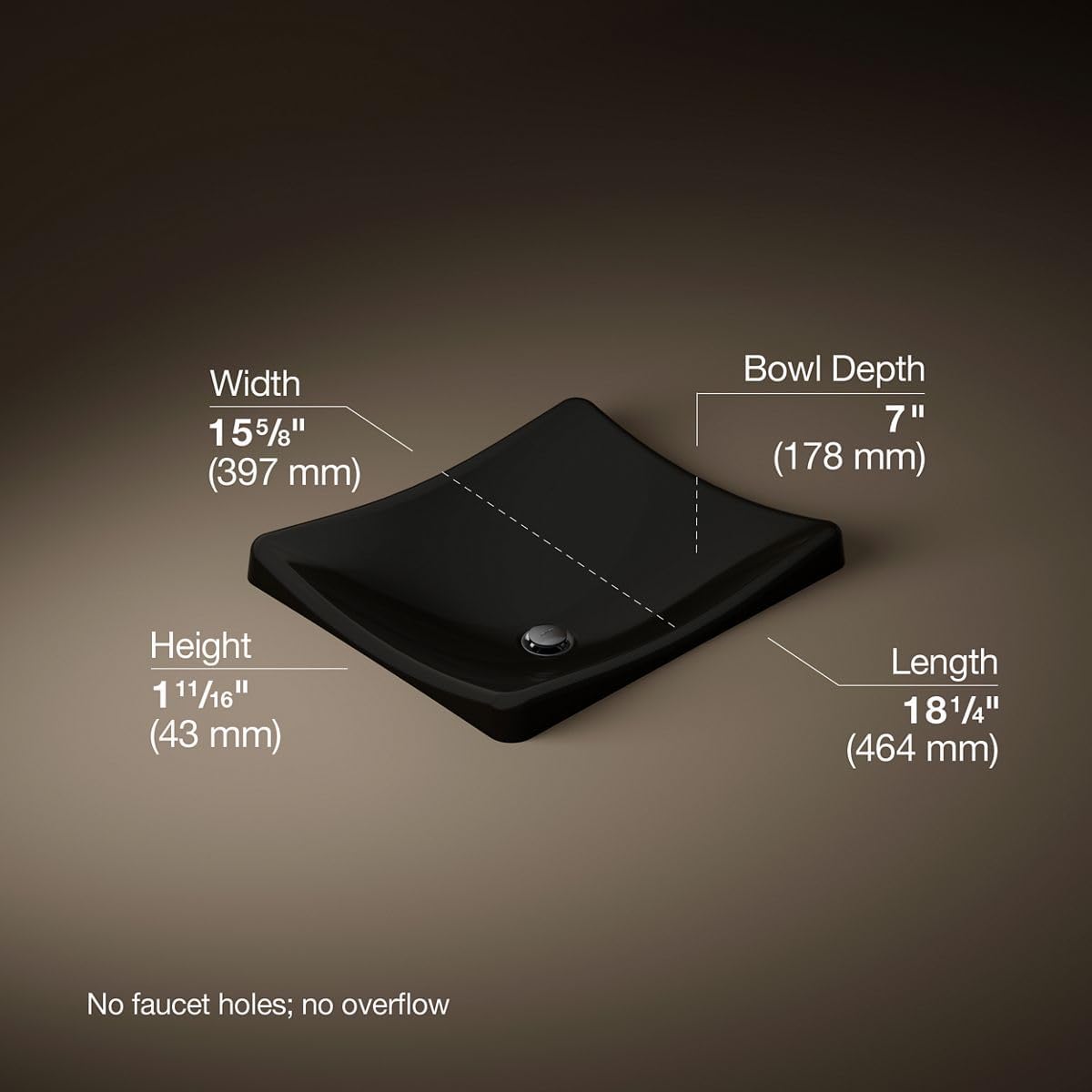 Kohler K-2833-7 DemiLav Above-Counter Single Bowl Bathroom Sink Black Black