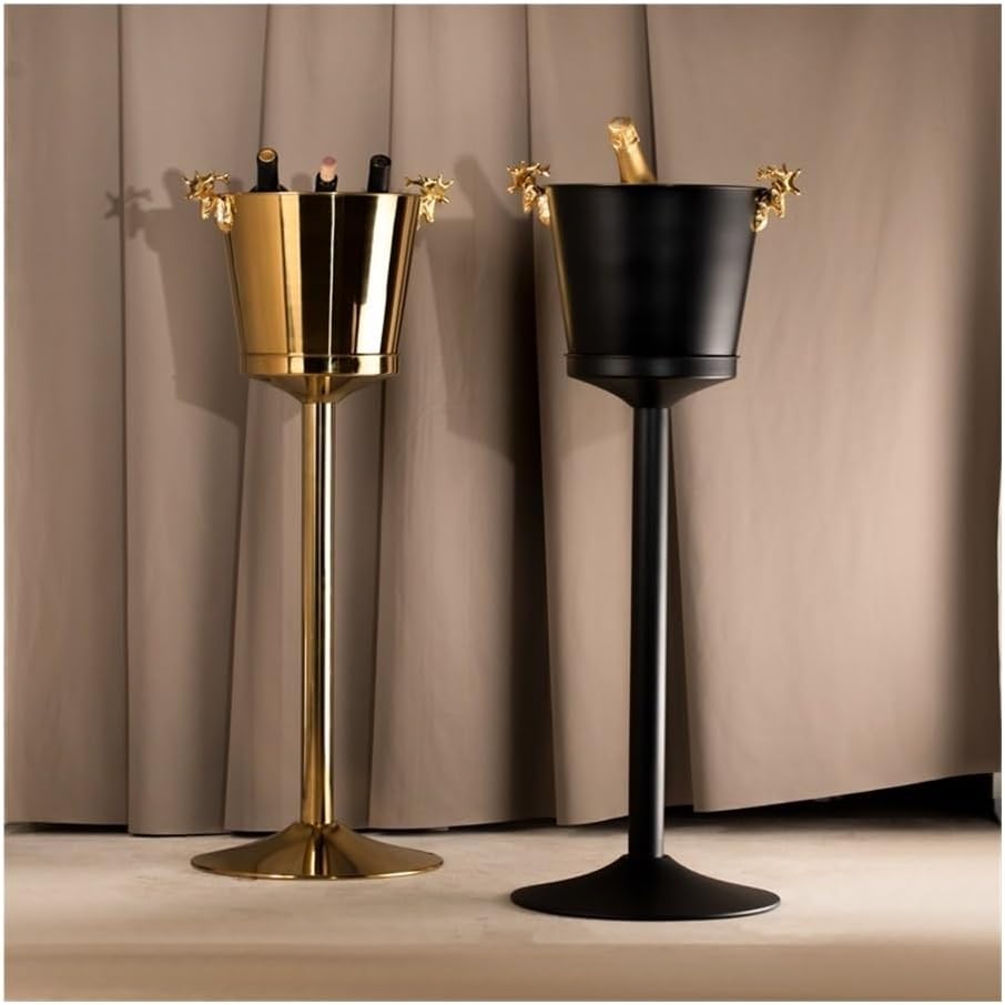 Ice Bucket, Stainless Steel Vertical Spiced Ice Bucket, Outdoor Bar Restaurant Ice Wine Dispenser, Shelf Included Ice Buckets for Parties(Black)