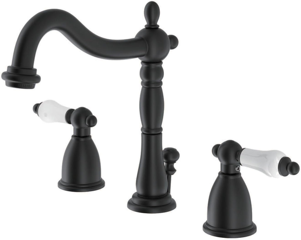 Kingston Brass KB1970PL Kb1970Pl Heritage 8' Widespread Lavatory Faucet With Brass Pop-Up, 6-1/2' In Spout Reach, Matte Black