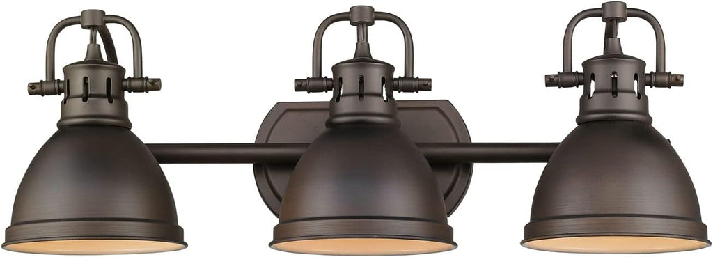 Golden Lighting 3602-BA3 RBZ Duncan Bath Vanity, Rubbed Bronze with Rubbed Bronze Shades- Vanity Lights, Bathroom Vanity Lights, Bathroom Light Fixture, Bathroom Vanity Light