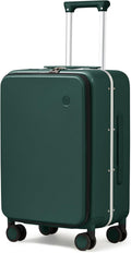 mixi Carry On Luggage, 20'' Suitcase with Front Pocket, Travel Rolling Luggage Aluminum Frame PC Hardside with Spinner Wheels & TSA Lock and Cover - Blackish Green