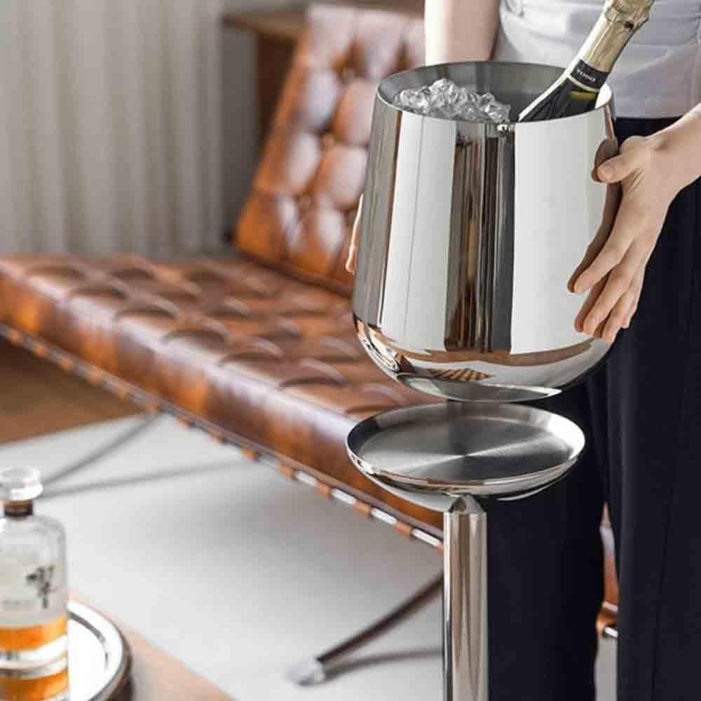 Portable Creative Vertical Floor Standing Ice Bucket Light Luxury Champagne Bucket Chill Bucket Stand Stainless Steel Ice Bucket Party