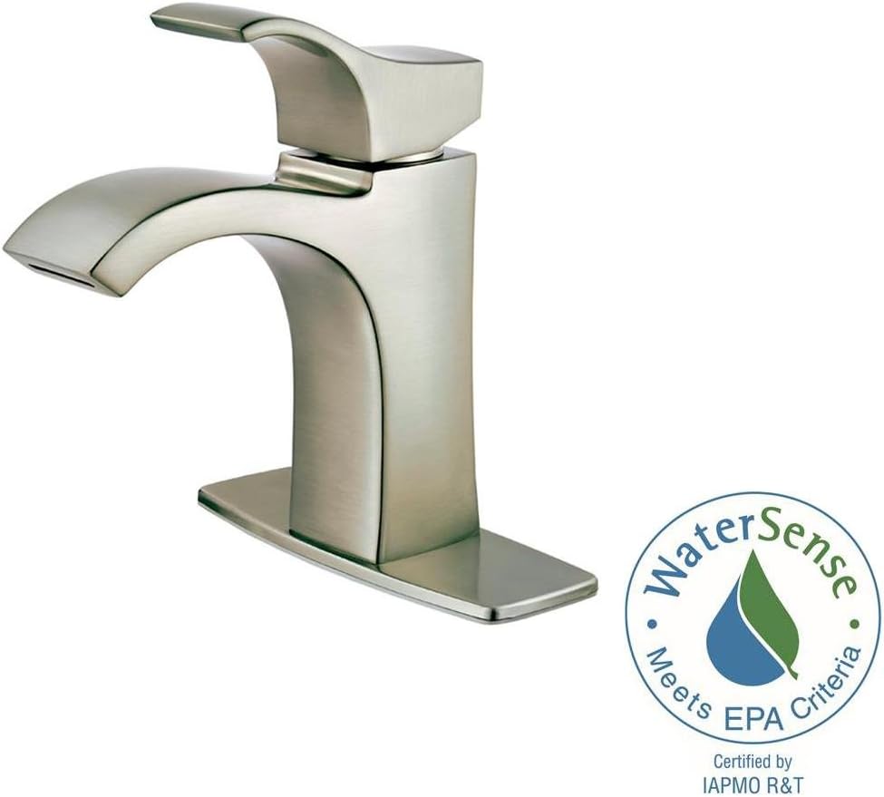 Pfister Venturi Single Handle Bathroom Sink Faucet 1-Hole Brushed Nickel with Spot Defense Finish Push & Seal Drain WaterSense Certified Vanity Faucet, LF042VNGS