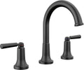 Delta Saylor Matte Black Bathroom Faucet 3 Hole, 8 Inch Widespread Bathroom Sink Faucet for Vanity, Metal Push-Pop Drain Assembly, Matte Black 3535-BLMPU-DST