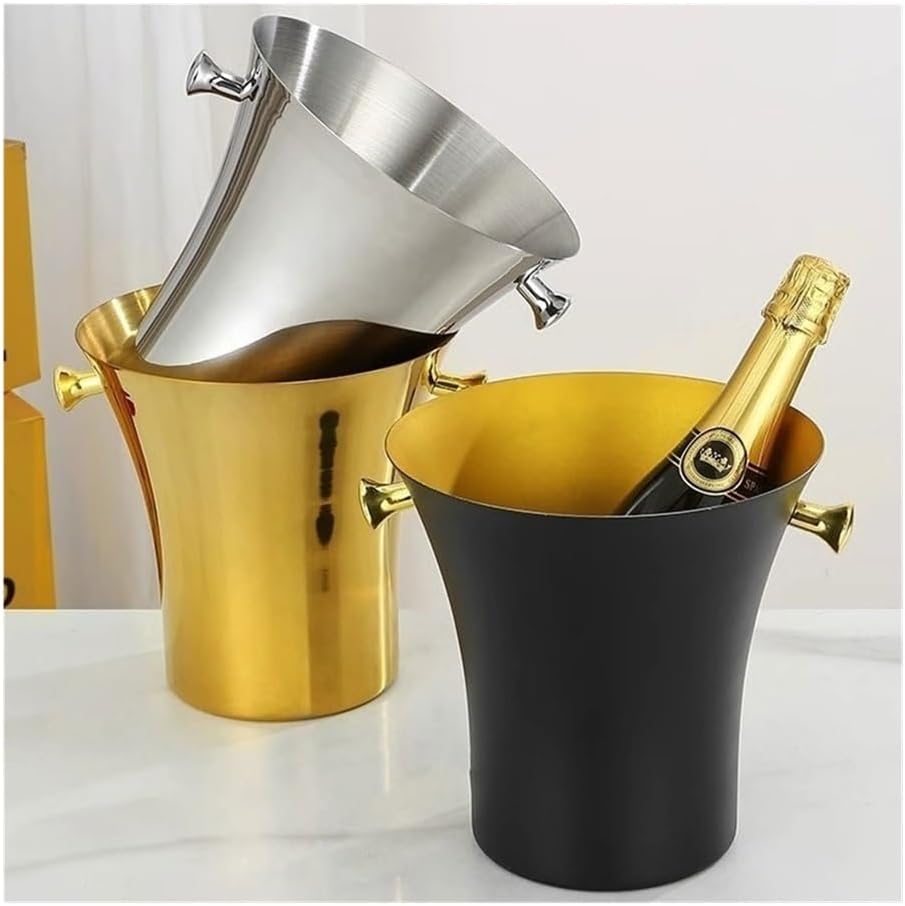 Iice Bucket, Ice Cube Bucket Stainless Steel Ice Bucket Party Champagne Bucket Ice Wine Bucket Beer Wine Champagne Ice Bucket,Ice Bucket for Parties(Black)