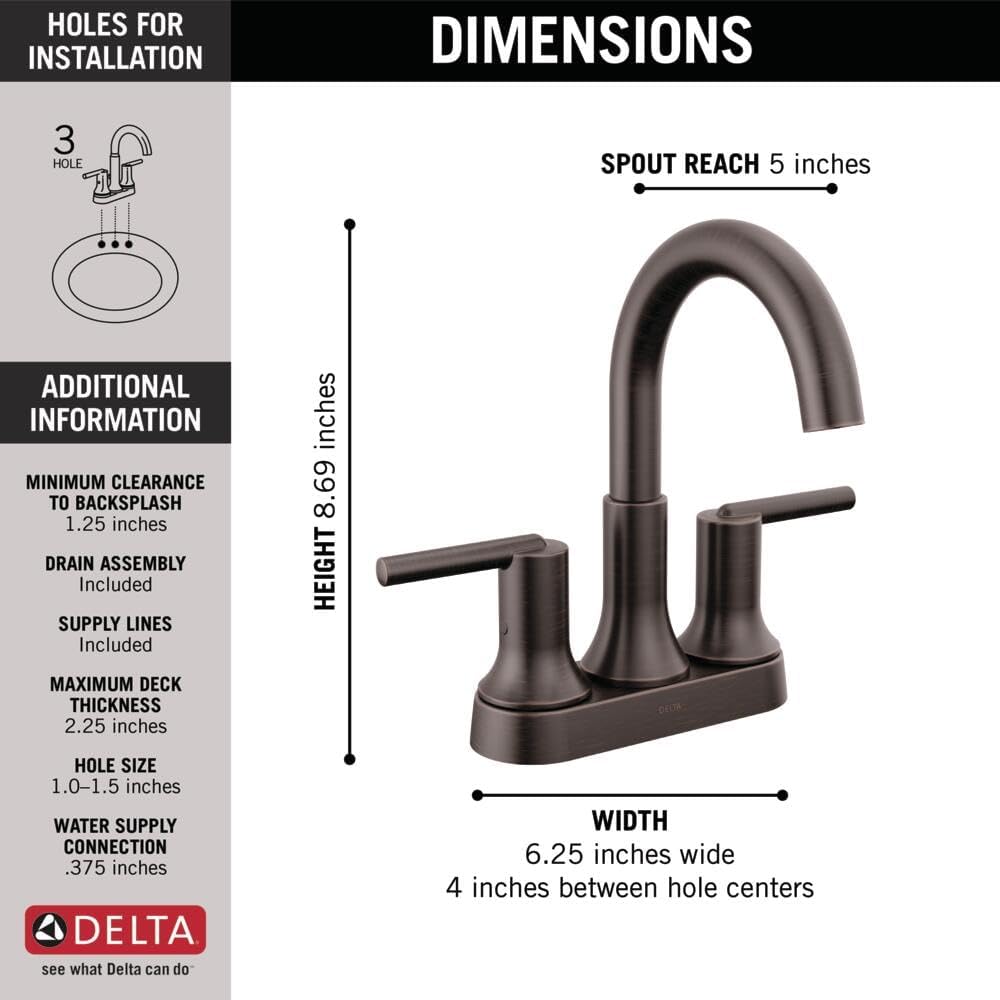 Delta Faucet Trinsic Oil Rubbed Bronze Bathroom Faucet, Bathroom Sink Faucet, Centerset, Diamond Seal Technology, Metal Drain Assembly, Venetian Bronze 2559-RBMPU-DST