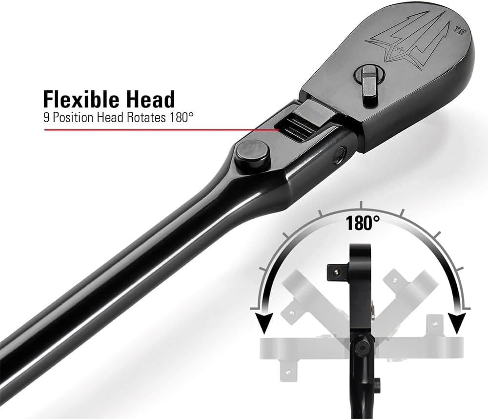 STARWORK TRUE MECHANIC™ 1/2' Drive 90 Tooth Dust-Proof Black Chrome Locking Flex Ratchet, 27-3/8' Length