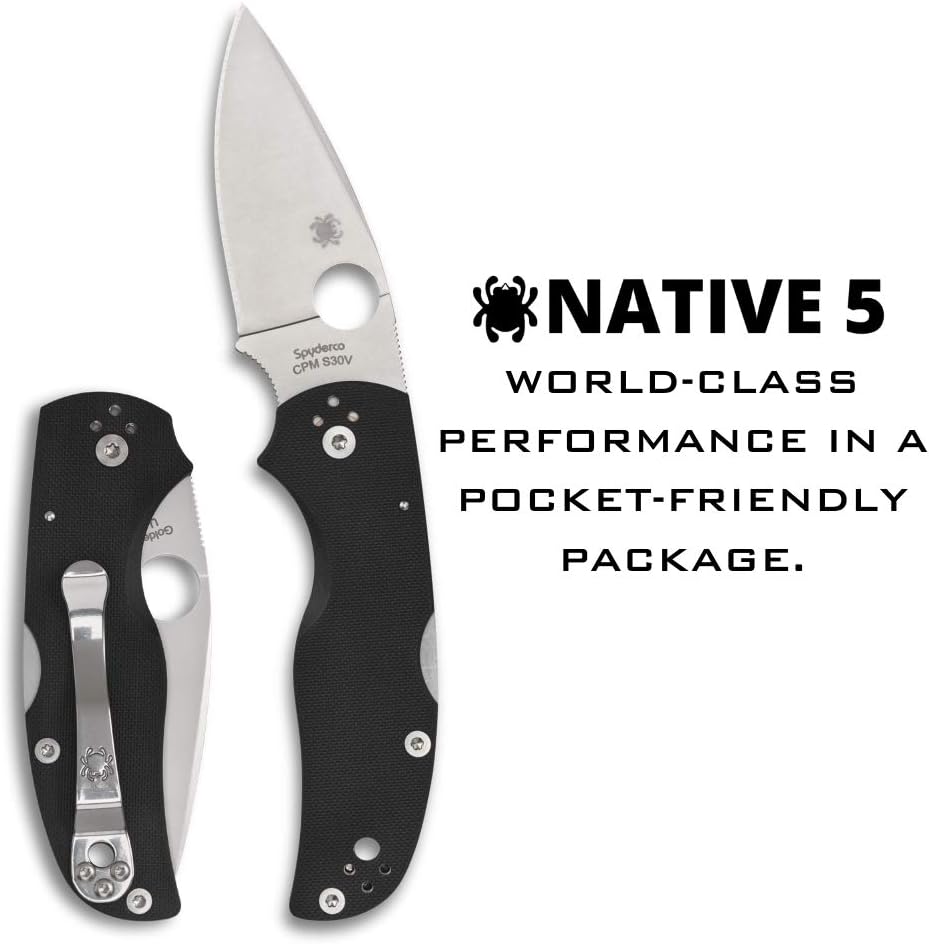 Spyderco Native 5 Signature Knife with 2.95' CPM S30V Steel Blade and Black G-10 Handle - PlainEdge - C41GP5