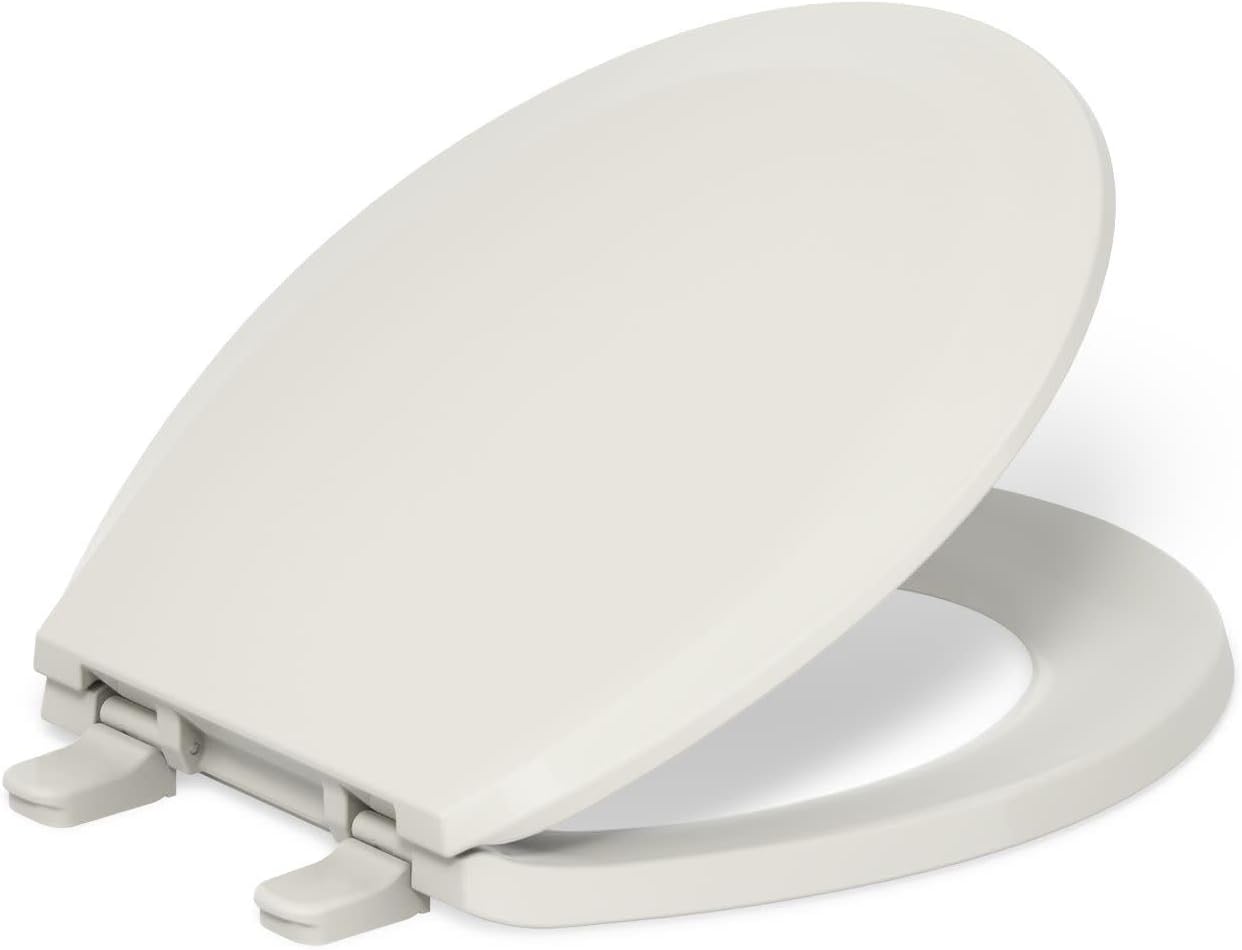 KOHLER K-4662-47 Lustra with Quick Release Hinges Round-Front Toilet Seat, Almond