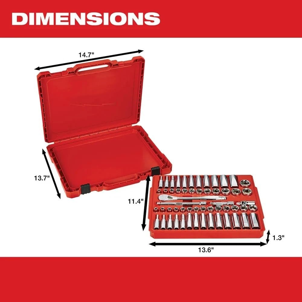 56PC 48-22-9008 for Milwaukee 3/8' Drive Ratchet & Socket Set - SAE & Metric