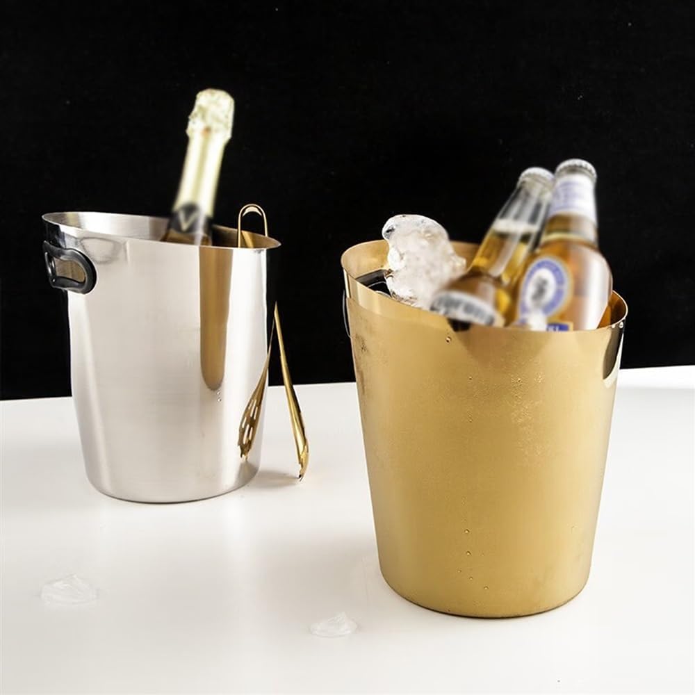 Stainless Steel Ice Bucket 5L Golden Champagne and Wine Bucket Cooler Ice Buckets for Drinks and Parties(Silver)