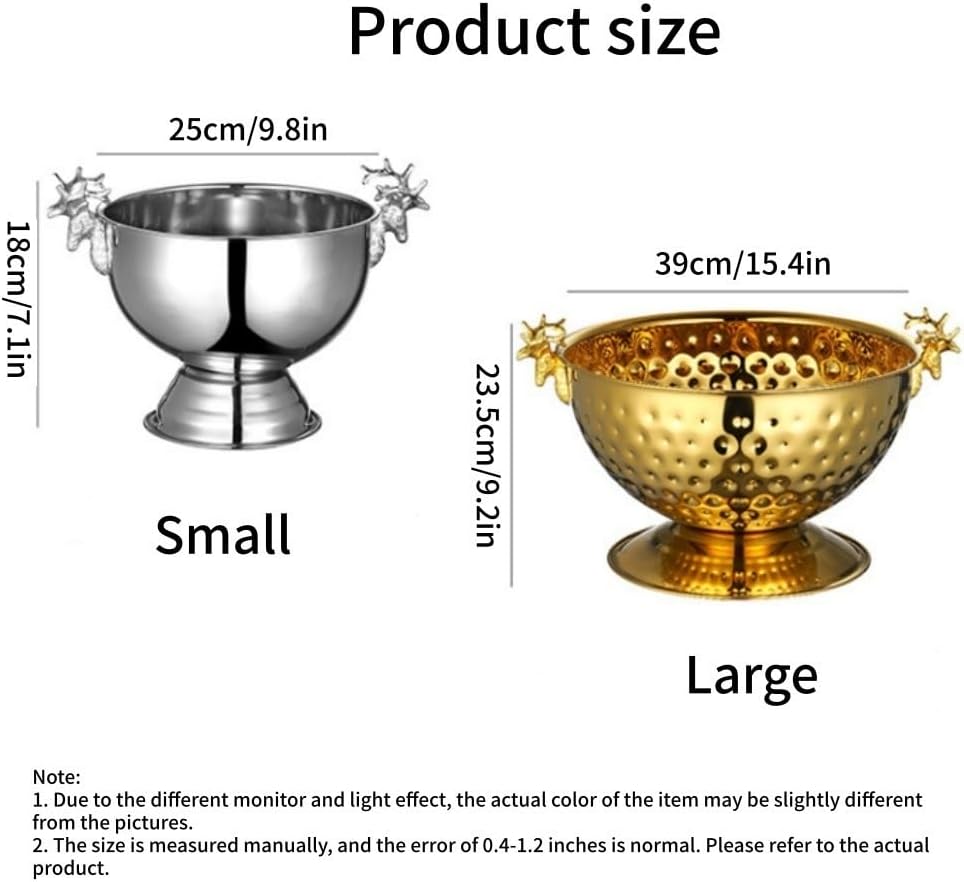 Large Champagne Bucket with Handle, Stainless Steel Ice Bucket for Parties and Bars, Beverage Tub for Cocktail Events(Gold,Large)