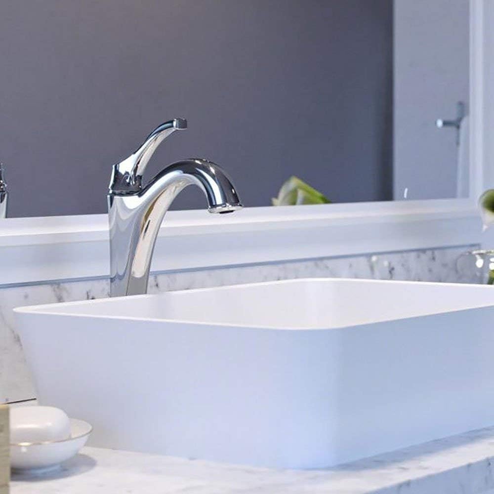 KRAUS KBF-1201CH Arlo Single Handle Basin Bathroom Faucet with Lift Rod Drain and Deck Plate, Chrome