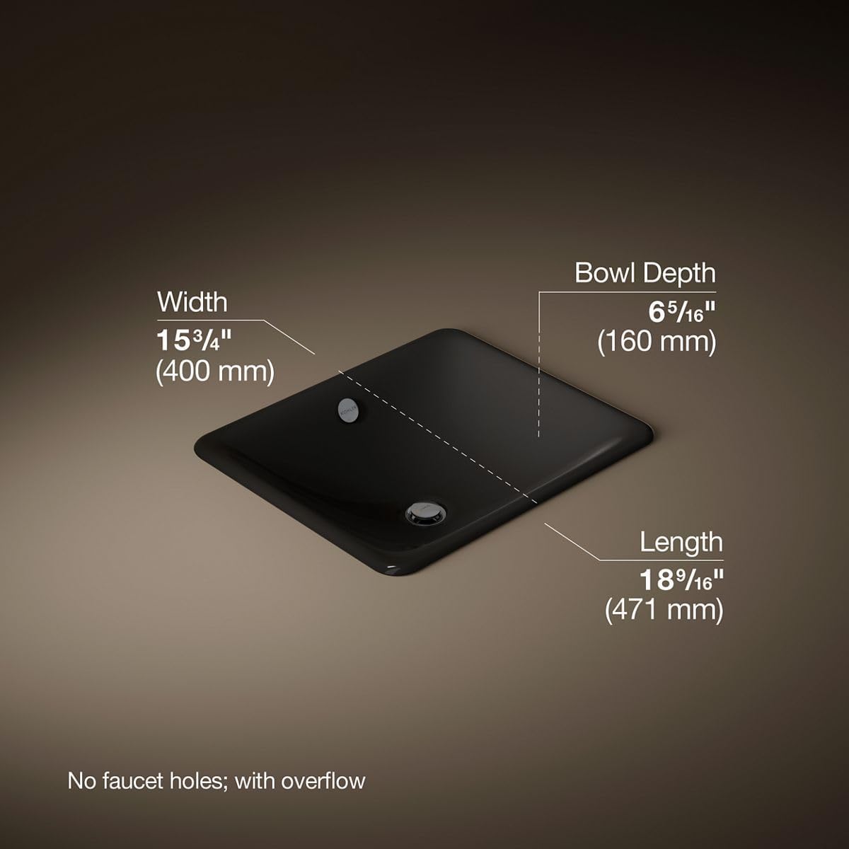 KOHLER 5400-7 Iron Plains Dual-Mount Bathroom Sink, Black