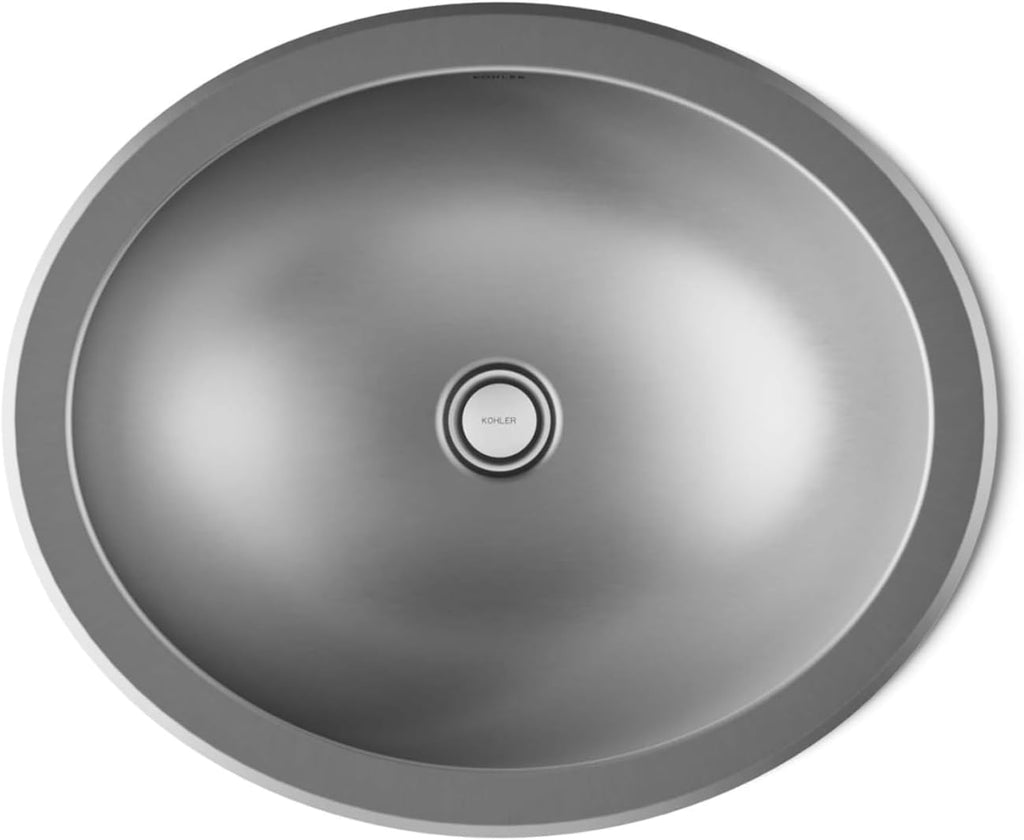 KOHLER K-2608-SU-NA Bachata Drop-In/Undermount Bathroom Sink with Luster Finish, Without Overflow, Stainless Steel